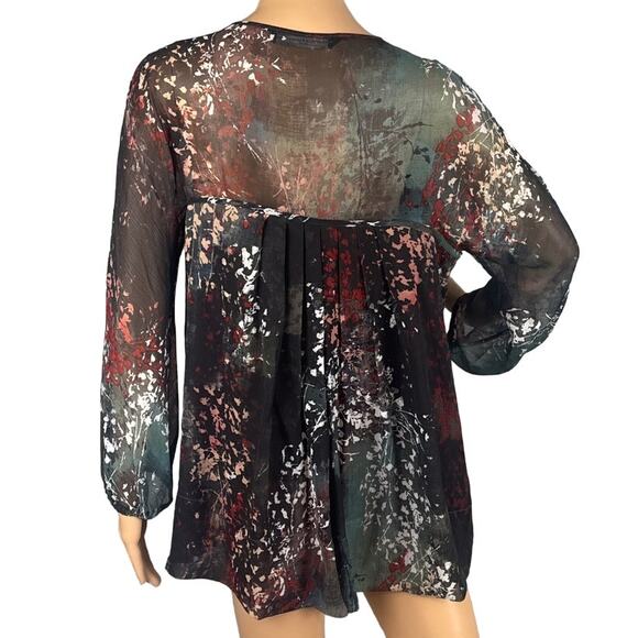 Peruvian Connection Silk Abstract Floral Tunic Blouse Size 10 Boho Artisan Chic - Picture 3 of 8